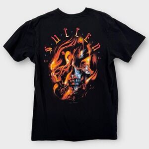 Sullen Shirt Mens Large Graphic SS Cotton Black Flame Tattoo Skull Grunge Gorp